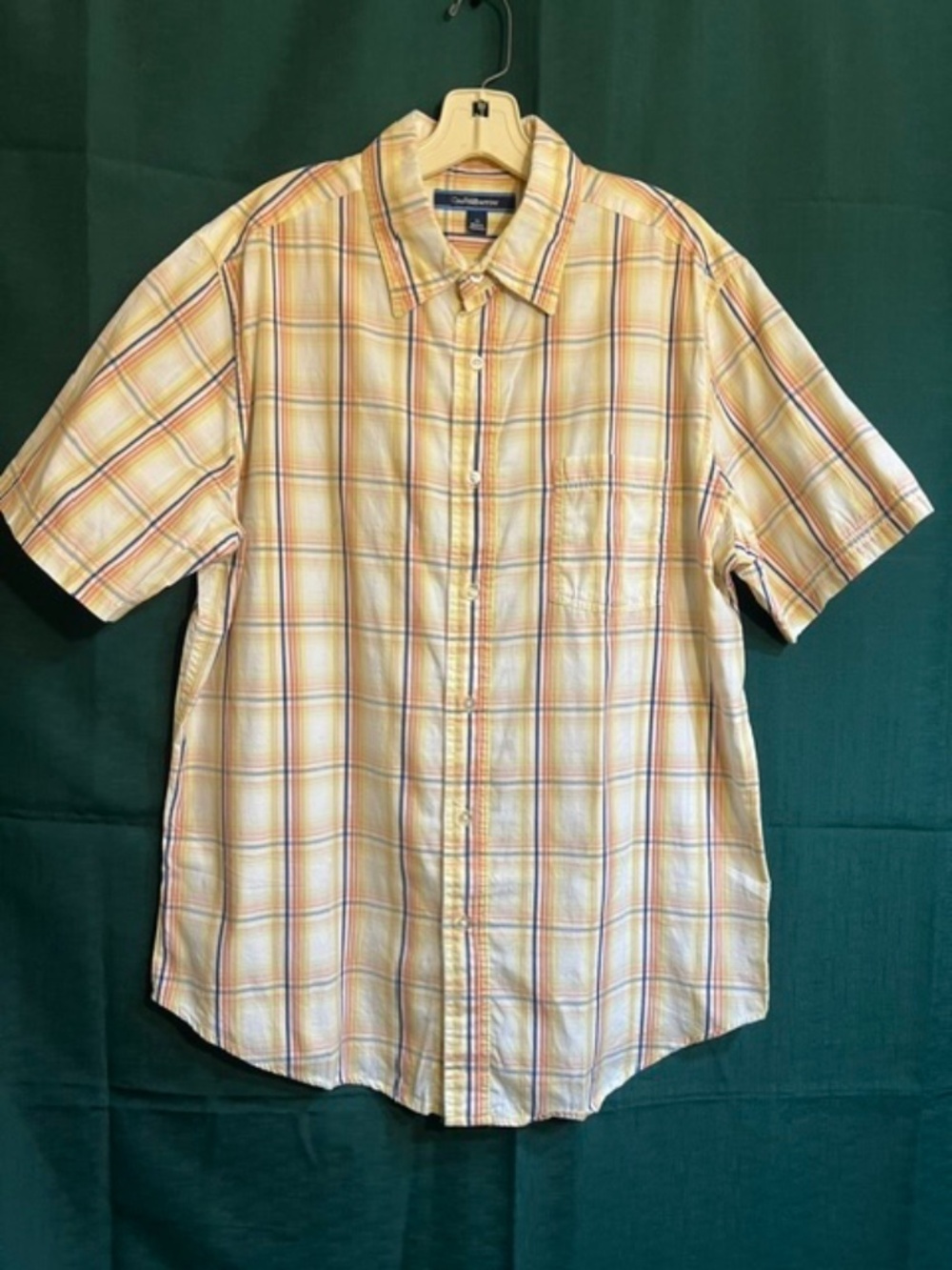 Croft & Barrow Men's Shirt Yellow Plaid Short Sleeve 100% Cotton Size Large